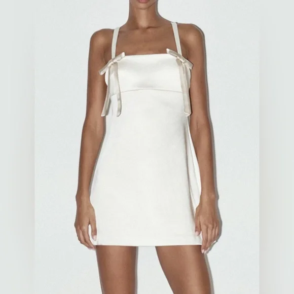 Nwt- Zara-Satin Bow Short Dress- Small - Picture 1 of 6
